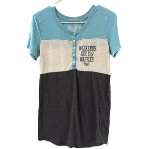 🌸3/$15🌸Victoria Secret Pink Color Block Tee Weekends are for Waffles sz XS